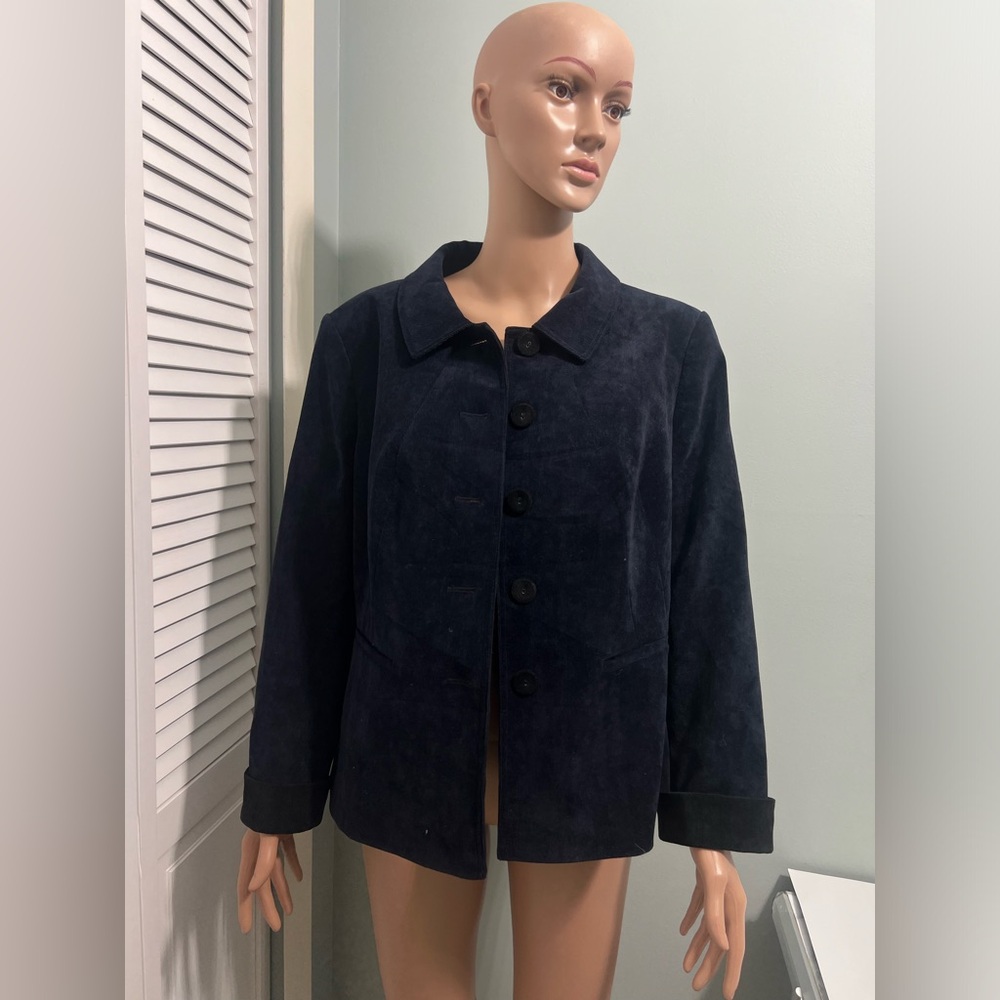 VIYELLA sz 16 petite zip front corduroy  blazer jacket Blue Navy